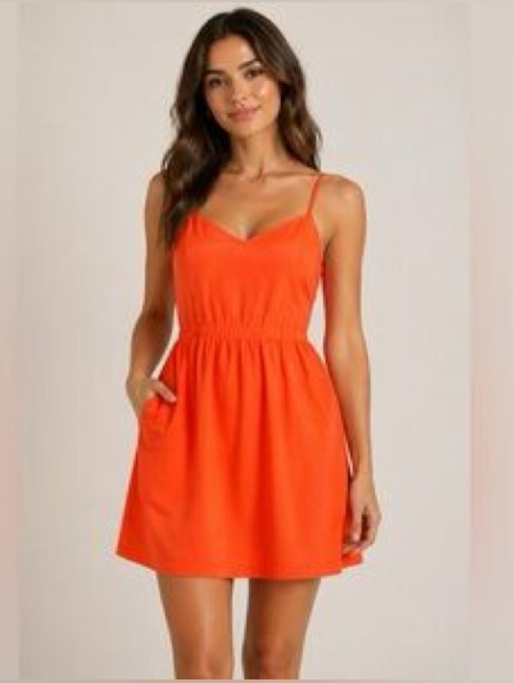 J.Crew Neon Orange Spaghetti Strap Dress Size 10 Summer Cocktail Dress